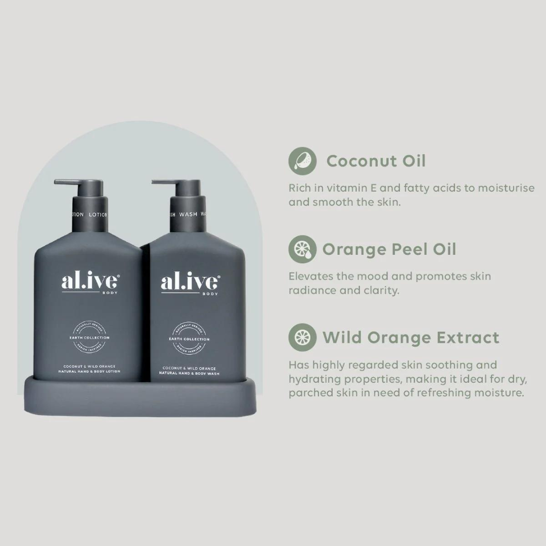 Alive Body Wash & Lotion Duo + Tray - Coconut & Wild Orange