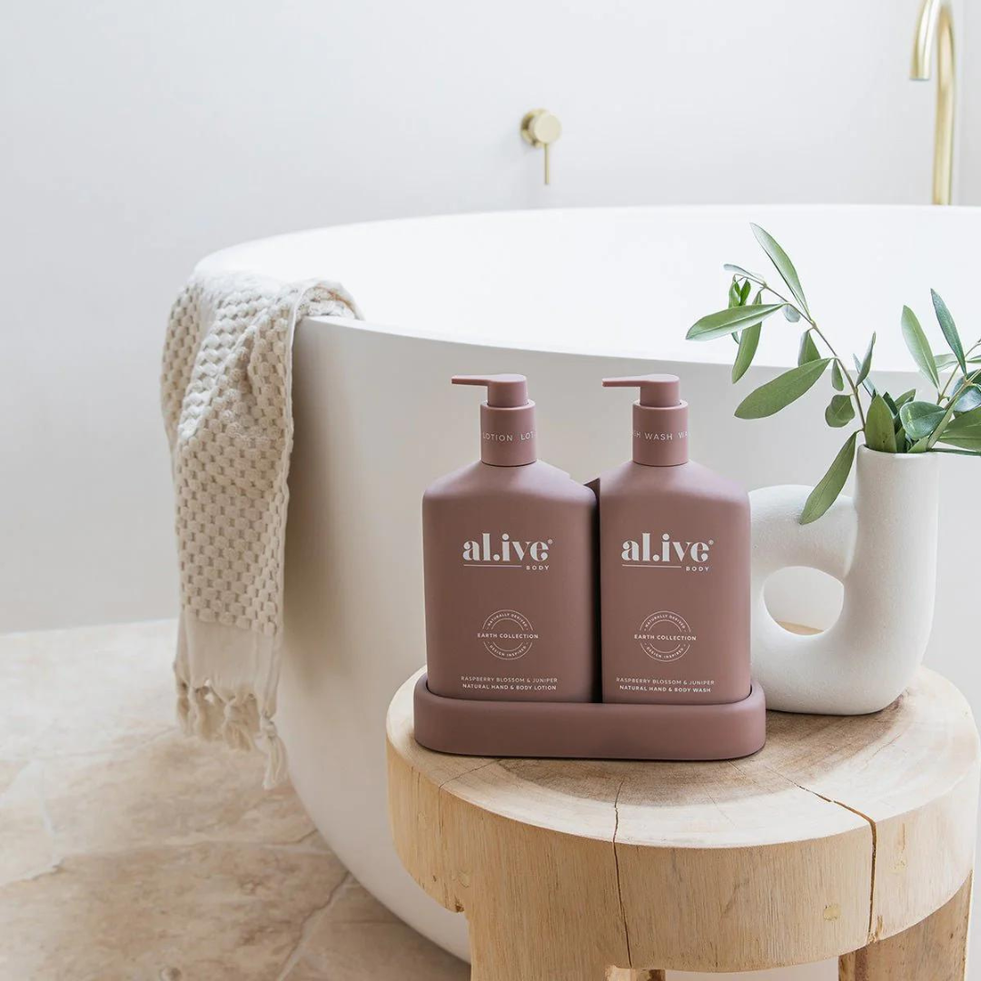 Alive Body Wash & Lotion Duo + Tray - Raspberry Blossom & Juniper