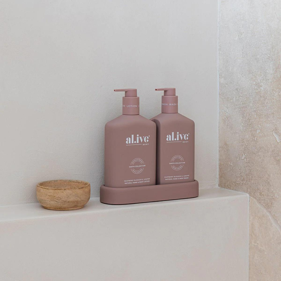 Alive Body Wash & Lotion Duo + Tray - Raspberry Blossom & Juniper