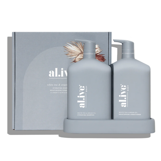 Alive Body Shampoo & Conditioner Duo + Tray - White Tea & Argan Oil