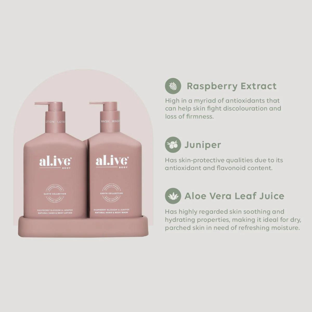 Alive Body Wash & Lotion Duo + Tray - Raspberry Blossom & Juniper